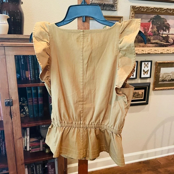 Free Assembly women’s flutter sleeve button top organic cotton SZ XS brown - Picture 7 of 9